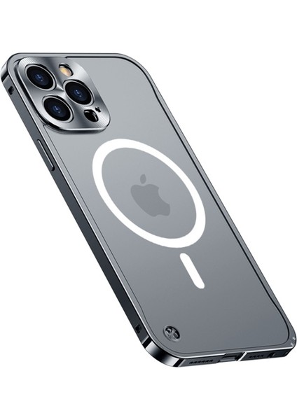 iPhone 12 Mini Için Çizilmeye Dayanıklı Temperli Cam + Manyetik Kablosuz Şarjlı Metal Mat Telefon Kılıfı - Siyah (Yurt Dışından)