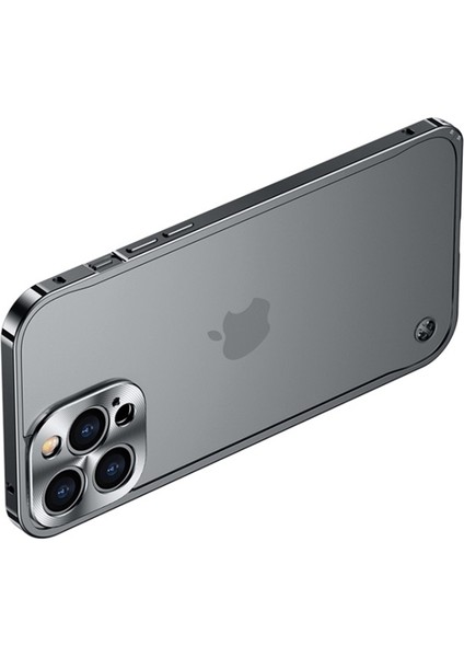 iPhone 12 Mini Için Çizilmeye Dayanıklı Temperli Cam + Manyetik Kablosuz Şarjlı Metal Mat Telefon Kılıfı - Siyah (Yurt Dışından)