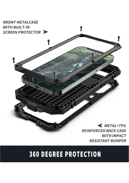 iPhone 12 Mini Için Darbeye Dayanıklı Toz Su Geçirmez 360° Koruyucu Kılıf - Siyah (Yurt Dışından)