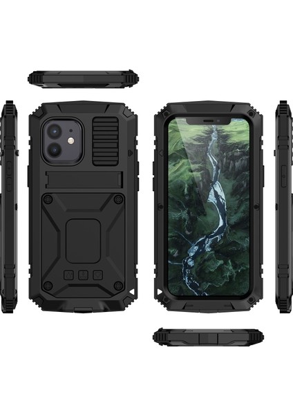 iPhone 12 Mini Için Darbeye Dayanıklı Toz Su Geçirmez 360° Koruyucu Kılıf - Siyah (Yurt Dışından)