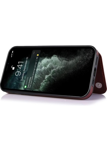 iPhone 13 Mini Için Çizilmeye Dayanıklı Standlı Pu Deri Kaplamalı Tpu Telefon Kılıfı - Kahverengi (Yurt Dışından) fiyatları