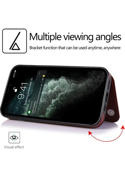 iPhone 13 Mini Için Çizilmeye Dayanıklı Standlı Pu Deri Kaplamalı Tpu Telefon Kılıfı - Kahverengi (Yurt Dışından) modelleri