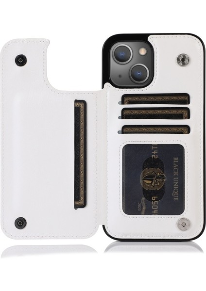 iPhone 13 Mini Için Çizilmeye Dayanıklı Standlı Pu Deri Kaplamalı Tpu Telefon Kılıfı - Beyaz (Yurt Dışından)