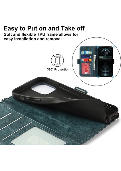 iPhone 13 Mini Için Retro Tarzı Rfıd Engelleyici Manyetik Cüzdan Kılıf - Mavi (Yurt Dışından)