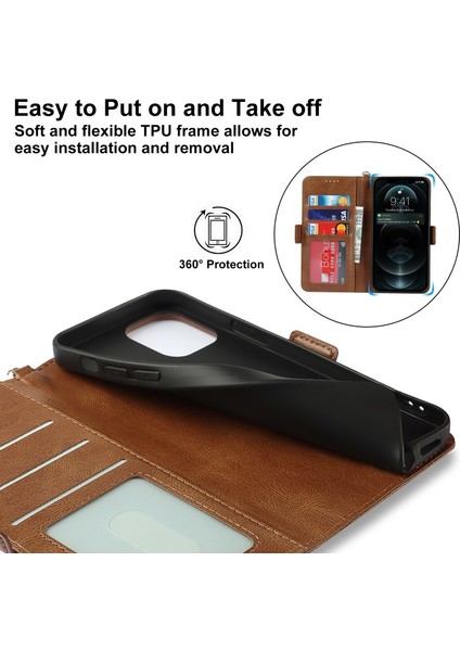 iPhone 13 Mini Için Retro Tarzı Rfıd Engelleyici Manyetik Cüzdan Kılıf - Kahverengi (Yurt Dışından)