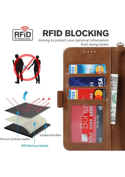 iPhone 13 Mini Için Retro Tarzı Rfıd Engelleyici Manyetik Cüzdan Kılıf - Kahverengi (Yurt Dışından)