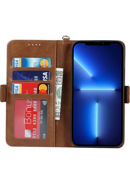 iPhone 13 Mini Için Retro Tarzı Rfıd Engelleyici Manyetik Cüzdan Kılıf - Kahverengi (Yurt Dışından)