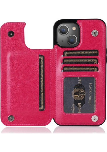 iPhone 13 Mini Için Çizilmeye Dayanıklı Standlı Pu Deri Kaplamalı Tpu Telefon Kılıfı - Rose (Yurt Dışından)