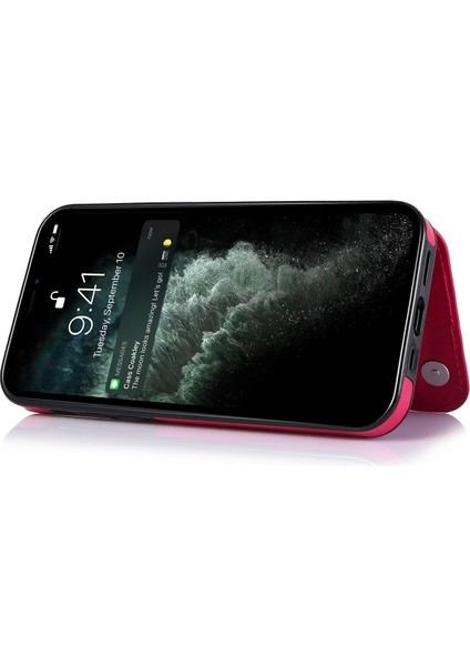 iPhone 13 Mini Için Çizilmeye Dayanıklı Standlı Pu Deri Kaplamalı Tpu Telefon Kılıfı - Rose (Yurt Dışından)