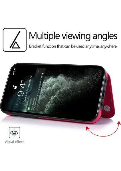 iPhone 13 Mini Için Çizilmeye Dayanıklı Standlı Pu Deri Kaplamalı Tpu Telefon Kılıfı - Rose (Yurt Dışından)