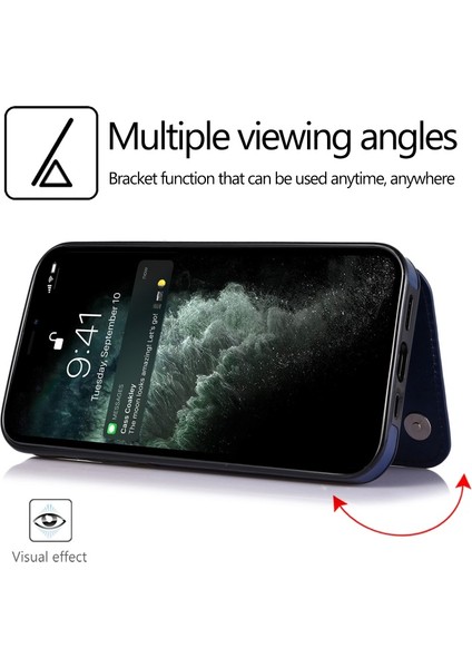 iPhone 13 Mini Için Çizilmeye Dayanıklı Standlı Pu Deri Kaplamalı Tpu Telefon Kılıfı - Mavi (Yurt Dışından)