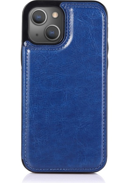 iPhone 13 Mini Için Çizilmeye Dayanıklı Standlı Pu Deri Kaplamalı Tpu Telefon Kılıfı - Mavi (Yurt Dışından)