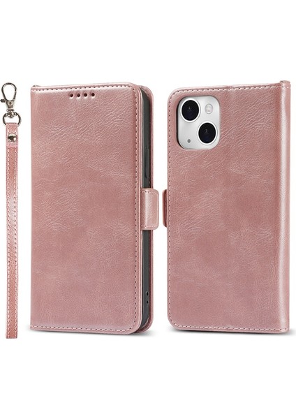 iPhone 13 Mini Için Retro Tarzı Rfıd Engelleyici Manyetik Cüzdan Kılıf - Rose Gold (Yurt Dışından)