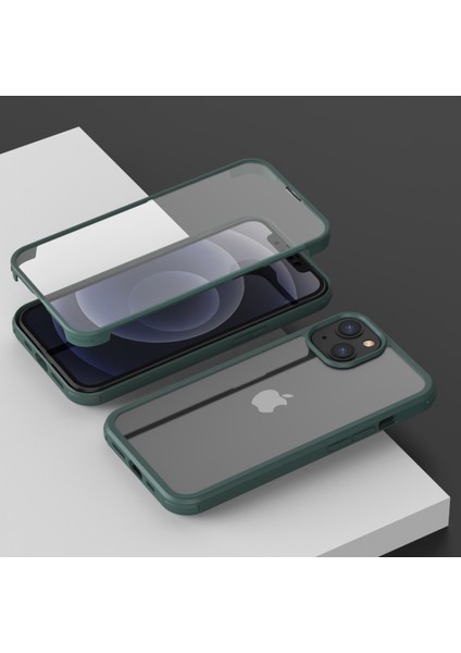 iPhone 13 Için Çizilmeye Dayanıklı Çift Taraflı Temperli Cam + Tpu Telefon Kılıfı - Yeşil (Yurt Dışından)