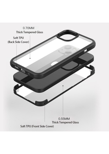 iPhone 13 Için Çizilmeye Dayanıklı Çift Taraflı Temperli Cam + Tpu Telefon Kılıfı - Yeşil (Yurt Dışından)