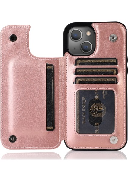 iPhone 13 Mini Için Çizilmeye Dayanıklı Standlı Pu Deri Kaplamalı Tpu Telefon Kılıfı - Rose Gold (Yurt Dışından)