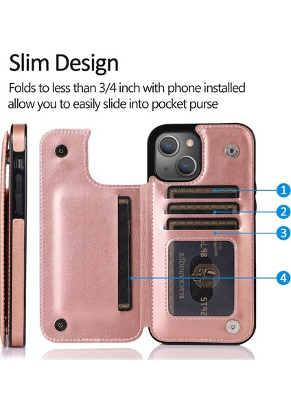 iPhone 13 Mini Için Çizilmeye Dayanıklı Standlı Pu Deri Kaplamalı Tpu Telefon Kılıfı - Rose Gold (Yurt Dışından) fırsatları