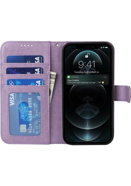 iPhone 12 Pro Max Için R61 Desenli Cüzdan Tasarımlı Dayanıklı Pu Deri Telefon Kılıfı - Mor (Yurt Dışından) indirimleri