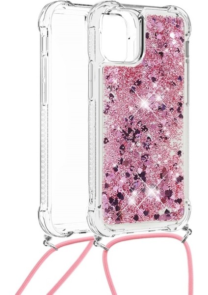 iPhone 13 Pro Max Için Işıltılı Darbeye Dayanıklı Kayışlı Tpu Telefon Kılıfı - Rose Gold (Yurt Dışından)