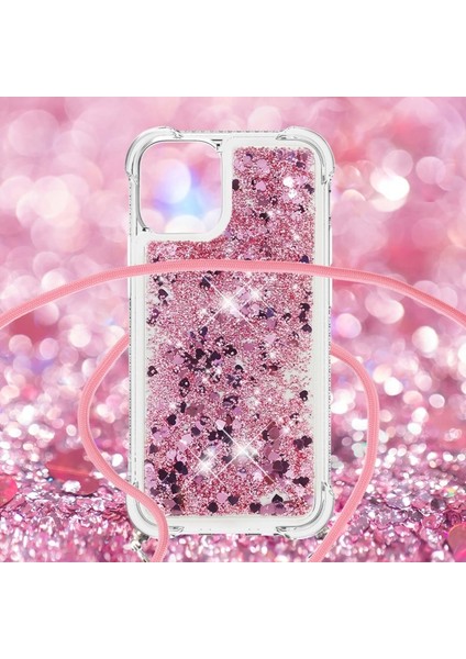 iPhone 13 Pro Max Için Işıltılı Darbeye Dayanıklı Kayışlı Tpu Telefon Kılıfı - Rose Gold (Yurt Dışından)