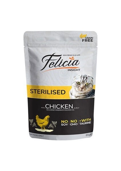 Pouch Sterilised Tavuk Etli Tahılsız Kısırlaştırılmış Kedi Yaş Maması 85 gr