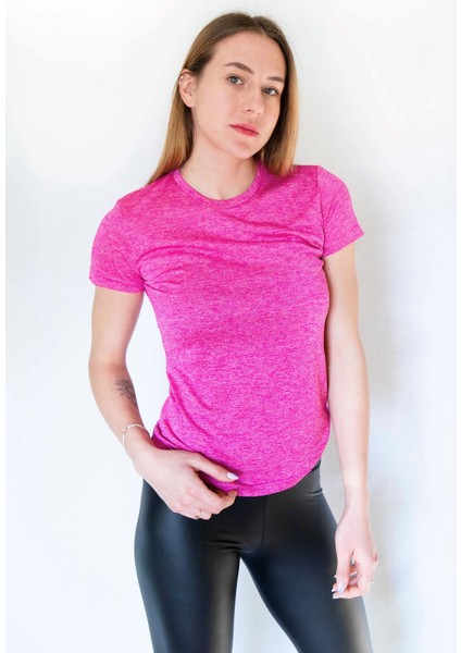 Kadın Fuşya Düz T-Shirt W1108
