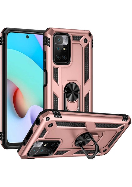 Xiaomi Redmi Note 11 4g Kapak Military Yüzüklü Stantlı Panzer Tank Kılıf - Rose Gold