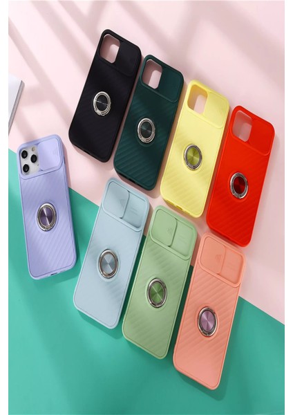 Apple iPhone 6 Plus Kapak Kamera Korumalı Yüzüklü Pastel Silikon Kılıf - Sarı