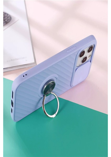 Apple iPhone 6 Plus Kapak Kamera Korumalı Yüzüklü Pastel Silikon Kılıf - Sarı