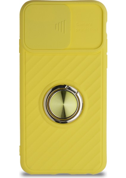 Apple iPhone 8 Kapak Kamera Korumalı Yüzüklü Pastel Silikon Kılıf - Sarı