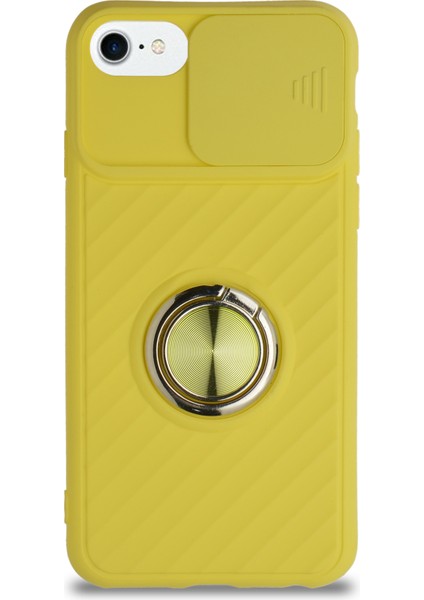 Apple iPhone 8 Kapak Kamera Korumalı Yüzüklü Pastel Silikon Kılıf - Sarı fiyatları