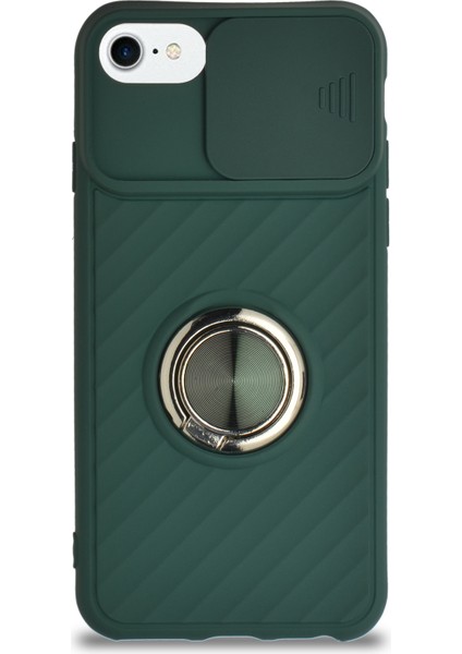 Apple iPhone 8 Kapak Kamera Korumalı Yüzüklü Pastel Silikon Kılıf - Koyu Yeşil fiyatları