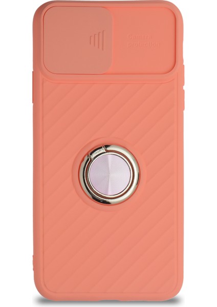 Apple iPhone 11 Pro Max Kapak Kamera Korumalı Yüzüklü Pastel Silikon Kılıf - Pudra