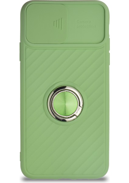 Apple iPhone 11 Pro Max Kapak Kamera Korumalı Yüzüklü Pastel Silikon Kılıf - Açık Yeşil