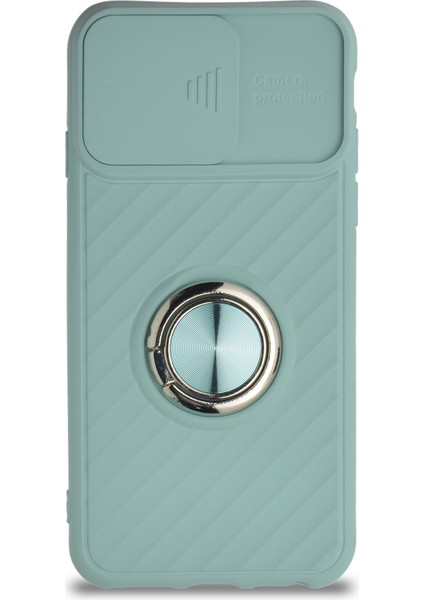 Apple iPhone 11 Pro Max Kapak Kamera Korumalı Yüzüklü Pastel Silikon Kılıf - Açık Yeşil