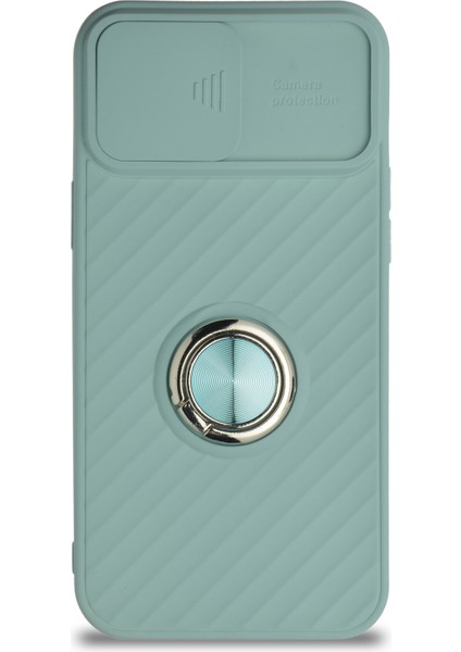 Apple iPhone 12 Pro Max Kapak Kamera Korumalı Yüzüklü Pastel Silikon Kılıf - Turkuaz