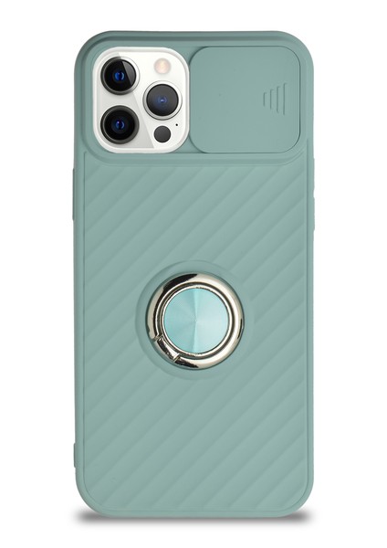 Apple iPhone 12 Pro Max Kapak Kamera Korumalı Yüzüklü Pastel Silikon Kılıf - Turkuaz fiyatları