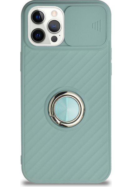 Apple iPhone 12 Pro Kapak Kamera Korumalı Yüzüklü Pastel Silikon Kılıf - Turkuaz fiyatları