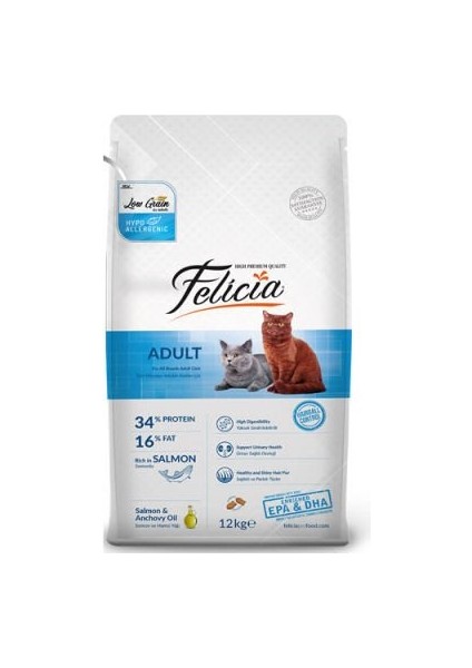 Düşük Tahıllı Somonlu Yetişkin Kedi Maması 12 kg
