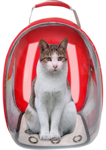 Fileli Açılabilir Şeffaf Astronot Kedi Köpek Evcil Hayvan Taşıma Çantası Kırmızı 845562154875