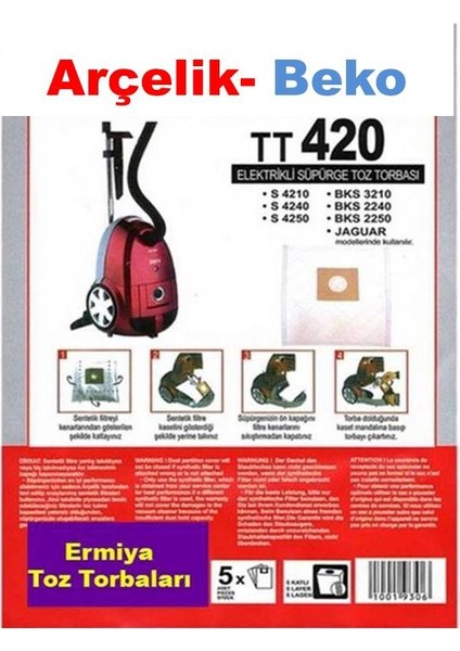 Arçelik S 4210 4240 4250 Süpürge Sentetik Toz Torbası 20 Adet