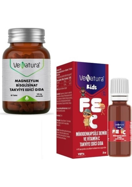 Magnezyum Bisglisinat 60 Tb+ Venatura Kids Mikroenkapsüle Demir ve Vitamin C