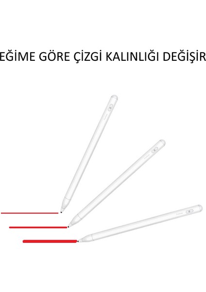 Apple iPad 10.2 2021 (9.nesil) Uyumlu Eğime Göre Çizgi Kalınlığı Değişen Şarjlı Dokunmatik Ekran Kalemi Stylus Pen