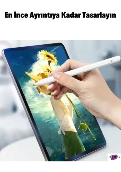 Apple iPad 10.2 7.8.nesil Uyumlu Eğime Göre Çizgi Kalınlığı Değişen Şarjlı Dokunmatik Ekran Kalemi Stylus Pen
