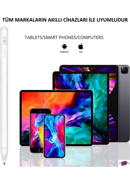 Apple iPad 10.2 7.8.nesil Uyumlu Eğime Göre Çizgi Kalınlığı Değişen Şarjlı Dokunmatik Ekran Kalemi Stylus Pen