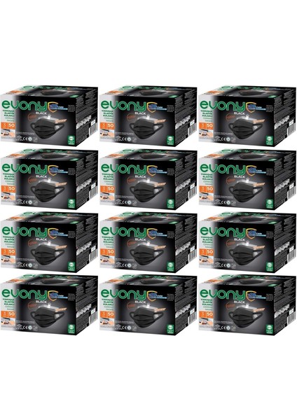 3 Katlı Filtreli Burun Telli Cerrahi Maske 600 Lü Set Siyah/Black (Yumuşak Elastik Kulaklı)