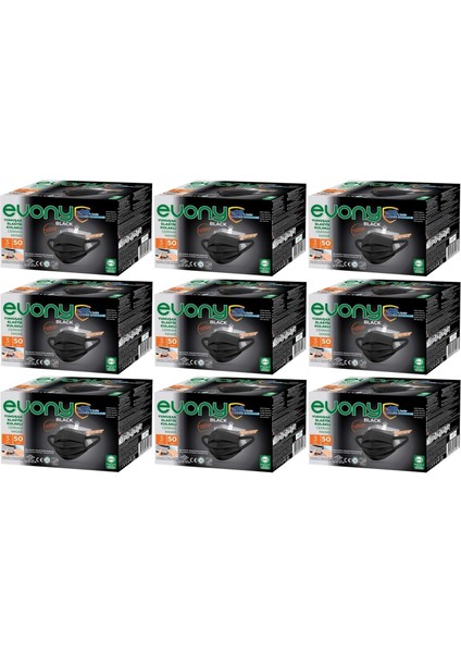 3 Katlı Filtreli Burun Telli Cerrahi Maske 450 Li Set Siyah/Black (Yumuşak Elastik Kulaklı)