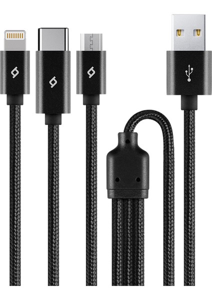 Alumicable Trio Şarj Kablosu 1mt. USB-C, Lightning, Micro USB