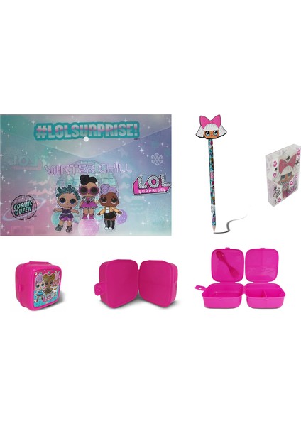 L.o.l Karakterli Beslenme Kabı Çıtçıt Dosya Kalem ve Silgi Set
