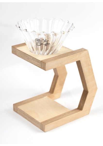 V60 Filtre Kahve Demleme Set Cam Dripper / Pour Over Ahşap Stand Cam Seti V1